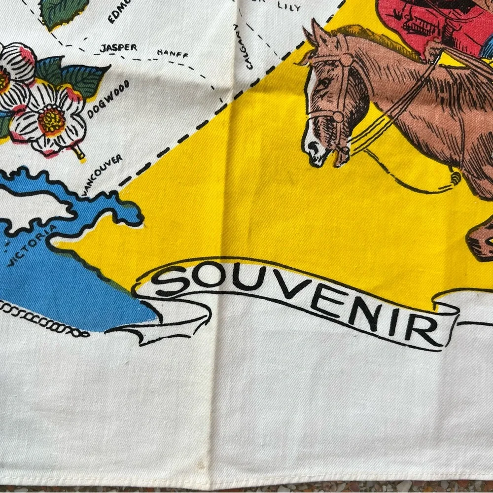 Vintage Souvenir Tablecloth From Canada Linen Mounty, Map Providences 36…